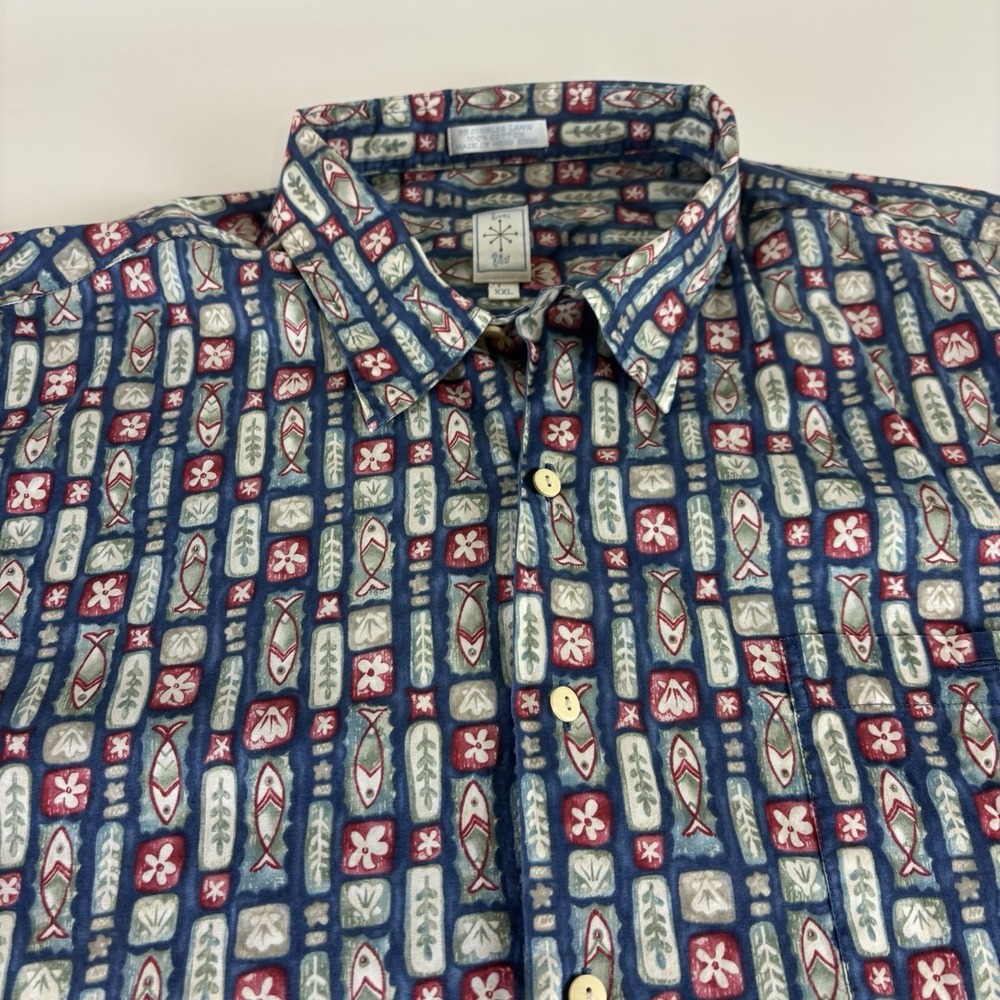 Vintage Burma Bibas Men's XXL Button Up Shirt 50 Singles Lawn Size 2XL Geometric